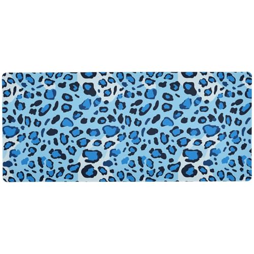 Mauspad mit Tierfell-Motiv, groß, 80 x 30 cm, Leopardenmuster, Blau / Schwarz von KLL