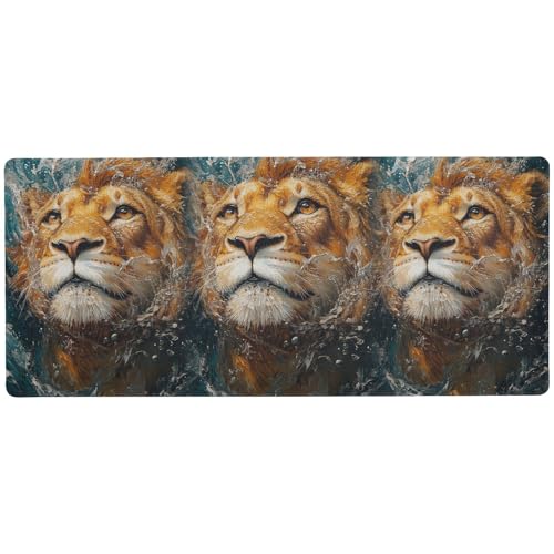 Mauspad mit coolem Löwe im Wasser, Ölgemälde, lang, personalisierbar, unwaschbar, kleine Schreibtischunterlage für Tastatur und Tiere, 80 x 30 cm Mauspad mit coolem Löwe im Wasser, Ölgemälde, lang, personalisierbar, unwaschbar, kleine Schreibtischunterlage für Tastatur und Tiere, 80 x 30 cm von KLL