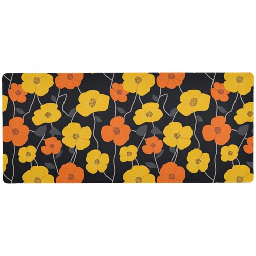 Mauspad mit gelben Blumen, schwarz, waschbar, für den Schreibtisch für Reisen, großes Mauspad, 80 x 30 cm Mauspad mit gelben Blumen, schwarz, waschbar, für den Schreibtisch für Reisen, großes Mauspad, 80 x 30 cm von KLL