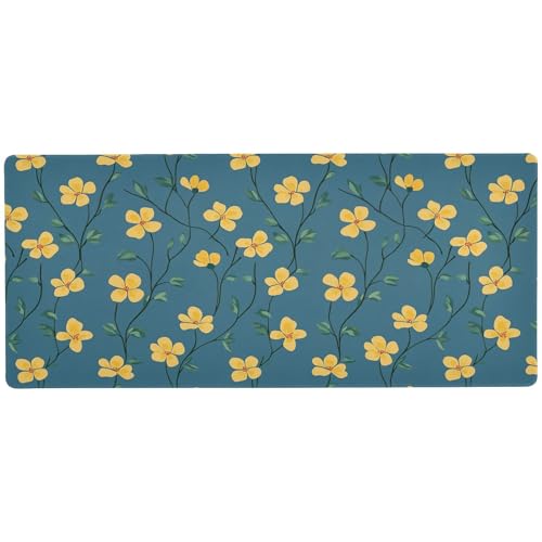 Mauspad mit gelben Blumen und blauem Hintergrund, modernes großes Mauspad für den Schreibtisch, 80 x 30 cm Mauspad mit gelben Blumen und blauem Hintergrund, modernes großes Mauspad für den Schreibtisch, 80 x 30 cm von KLL