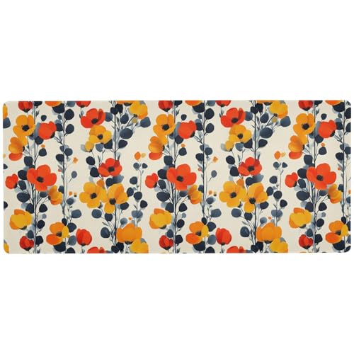 Mauspad mit roten und gelben Blumen, schwarzen Blättern, modern, skandinavisch, unwaschbar, großes Mauspad für den Schreibtisch, 80 x 30 cm Mauspad mit roten und gelben Blumen, schwarzen Blättern, modern, skandinavisch, unwaschbar, großes Mauspad für den Schreibtisch, 80 x 30 cm von KLL