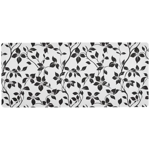 Mauspad mit schwarzer Blumen-Silhouette, unwaschbar, für Gaming, waschbar, groß, 80 x 30 cm von KLL