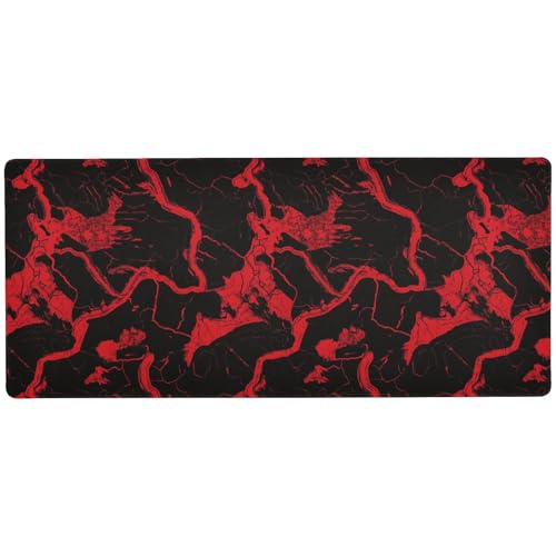Mauspad mit unregelmäßiger Marmorstruktur, waschbar, großes Mauspad für den Schreibtisch für Zuhause, Büro, Essentials, großes Mauspad, 80 x 30 cm, Schwarz / Rot von KLL