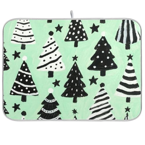 Merry Christmas with Mint and Green Trees Kitchen Pads for Counter Dish Drainer Mat for Kitchen Counter Dish Drying Mat Extra Large 18 x 24 von KLL