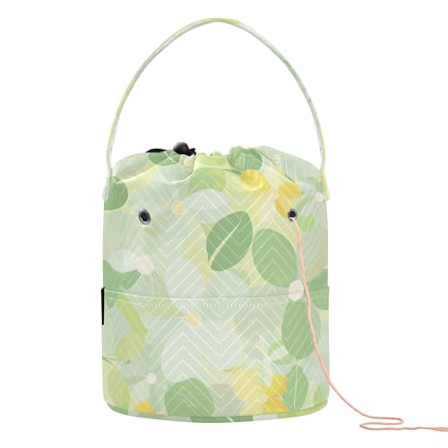 Milde und frische Blume, Zitronengelb, Hellgrün, Aufbewahrungstasche mit Löchern, Häkelprojekt für Strickwerkzeug, Bolsas para hilos de Crochet von KLL