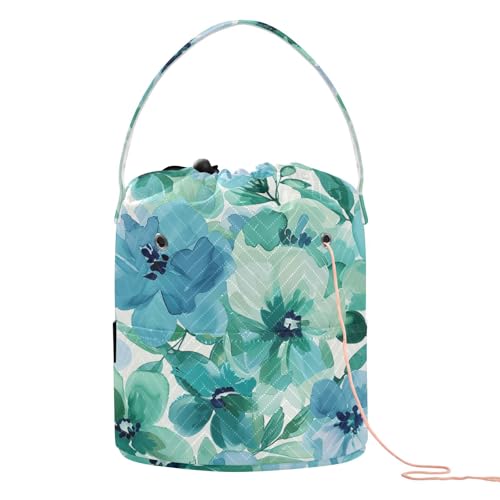 Mintgrüne und blaue Blumen Häkelgarn-Tasche, tragbares Häkelzubehör für Kunstbedarf, Zubehör für Häkeln en Hilo von KLL