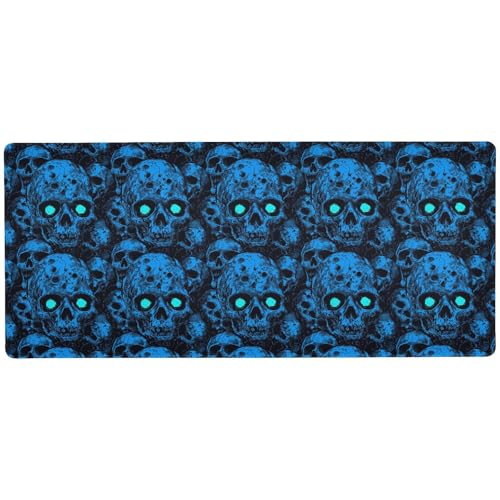 Moderne Schreibtischunterlage für Tastatur und Tier für den Schreibtisch, rutschfest, großes Mauspad, 80 x 30 cm, Motiv: Horror-Totenkopf mit blauen Neonaugen Moderne Schreibtischunterlage für Tastatur und Tier für den Schreibtisch, rutschfest, großes Mauspad, 80 x 30 cm, Motiv: Horror-Totenkopf mit blauen Neonaugen von KLL