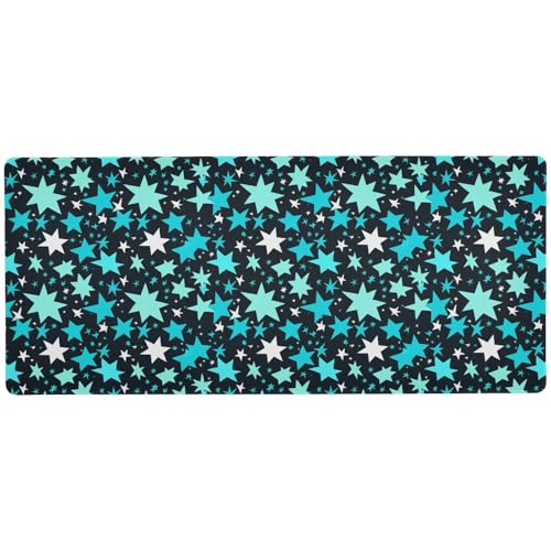 Modische Schreibtischunterlage mit türkisfarbenen Sternen, praktische Schreibtischunterlage für Tastatur und Tiere, für die Arbeit, großes Mauspad, 80 x 30 cm Modische Schreibtischunterlage mit türkisfarbenen Sternen, praktische Schreibtischunterlage für Tastatur und Tiere, für die Arbeit, großes Mauspad, 80 x 30 cm von KLL