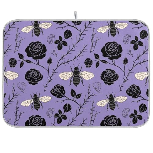 Modische schwarze Rose Bee lila Küchenhelfer hitzebeständiges Abtropfgestell matt extra große Abtropfmatte 45,7 x 61 cm Modische schwarze Rose Bee lila Küchenhelfer hitzebeständiges Abtropfgestell matt extra große Abtropfmatte 45,7 x 61 cm von KLL