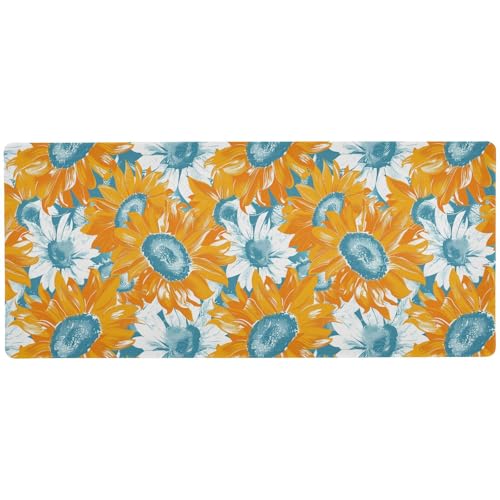 Multifunktionale Schreibtischunterlage für Tastatur und Maus, Vintage-Sonnenblumen, Orange, 80 x 30 cm von KLL