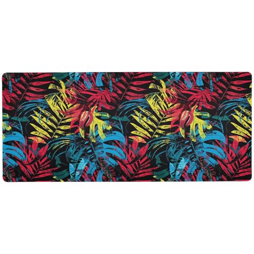 Multifunktionales großes Mauspad mit tropischen Blättern und Palmenwedeln für den Schreibtisch für die Arbeit, langes Schreibtisch-Mauspad, groß, 80 x 30 cm von KLL