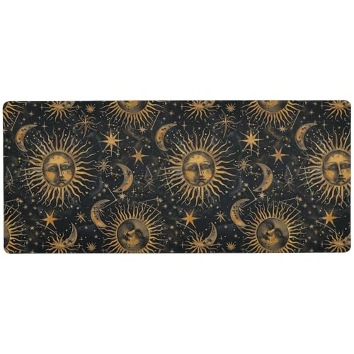 Mystic Golden Sun Moon Große Schreibtischunterlage für Tastatur und Tier zum Ausruhen, praktisches Mauspad, 80 x 30 cm von KLL
