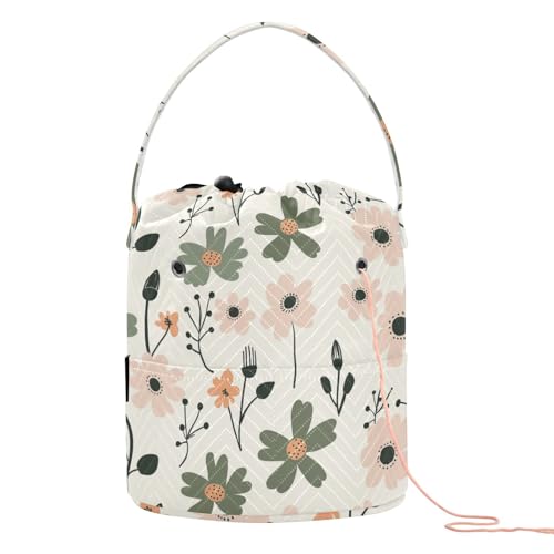 Niedliche pastellgrüne und pfirsichfarbene Blume Basteltasche mit Löchern, Häkelprojekttaschen für Kunstbedarf, Set de Crochet Para Tejer von KLL