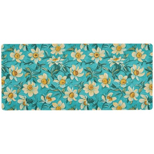Ölgemälde mit weißen Gänseblümchen, dünne Schreibtischunterlage für Tastatur und Maus, zum Schreiben von Essentials, Mauspad, Gaming, 80 x 30 cm von KLL