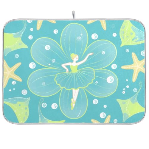 Ocean Animal Seestern Fairy Chartreuse Küchenmatte für Theke Geschirrabtropfmatten Mikrofaser Abtropfmatte XL 45,7 x 61 cm von KLL