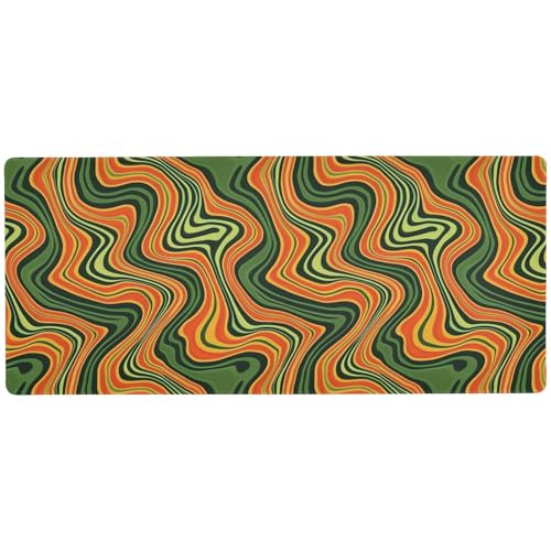 Orange Grün Wellenlinien Abstrakt Cool Lange Mauspad zum Schreiben Waschbar Mauspad für Schreibtisch 80 x 30 cm von KLL
