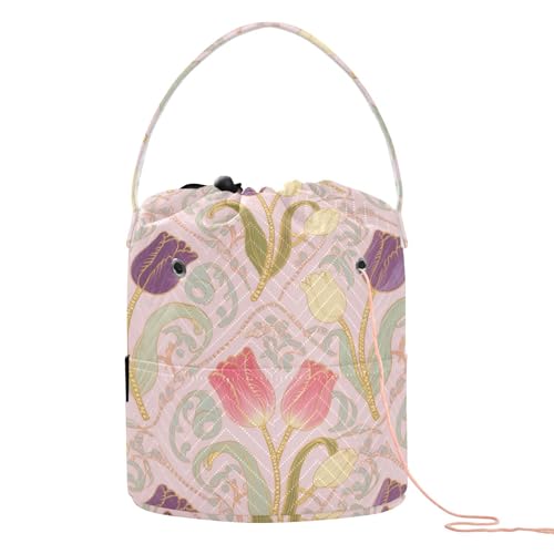 Pastell Blumen Pfirsich Reiseaufbewahrung mit Löchern Häkel-Aufbewahrungstasche für Strickset Regalos para tejer von KLL