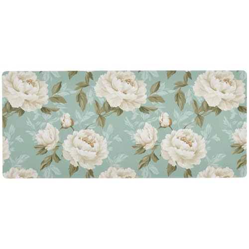 Peony Mint Green unwaschbare Gaming-Mauspads zum Schreiben, rutschfeste kleine Schreibtischunterlage für Tastatur und Maus, 80 x 30 cm Peony Mint Green unwaschbare Gaming-Mauspads zum Schreiben, rutschfeste kleine Schreibtischunterlage für Tastatur und Maus, 80 x 30 cm von KLL