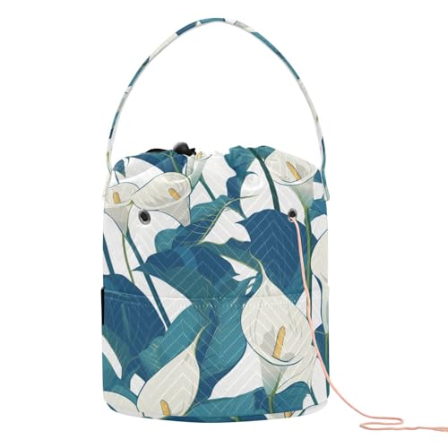 Retro Calla Lilie Blumen weiß grün Aufbewahrungstasche mit Löchern Strickzubehör für Nadelhalter Bolso Para Häkeln von KLL