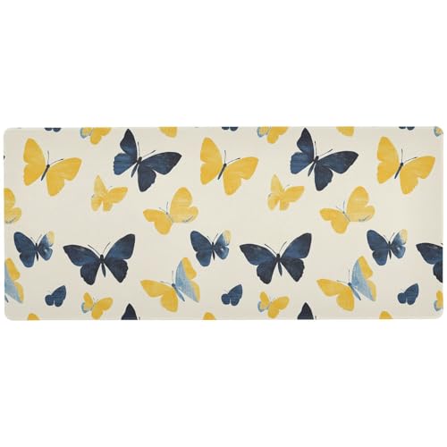 Rutschfeste Gamer-Mauspad für Schreibtische, langes Büro-Schreibtisch-Mauspad, 80 x 30 cm, Beige / Gelb von KLL