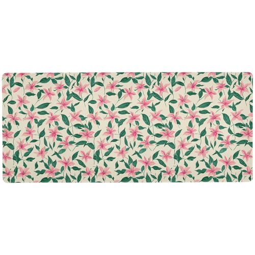 Rutschfeste Mauspads für den Schreibtisch mit kleinen rosa Blumen und grünen Blättern, 80 x 30 cm von KLL