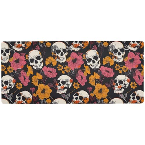 Schreibtisch-Mauspad mit Blumenschädel für Gaming, langes Mauspad, groß, 80 x 30 cm von KLL