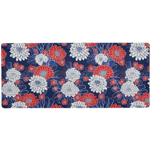 Schreibtisch-Mauspad mit Chrysanthemen-Motiv, Retro, Dunkelblau, modernes Mauspad für Reisen, großes Computer-Mauspad, 80 x 30 cm von KLL