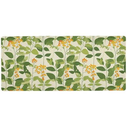 Schreibtisch-Mauspad mit grünen Blättern, Motiv: gelbe Blumen, waschbar, groß, 80 x 30 cm von KLL