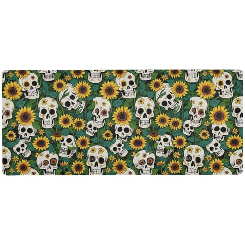 Schreibtischunterlage mit Sonnenblumen-Motiv, unwaschbar, für Tastatur und Tier, für Zuhause, Büro, multifunktionale Matte für Tastatur und Tiere, 80 x 30 cm, Grün von KLL
