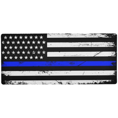 Schreibtischunterlage mit amerikanischer Polizei-Flagge, Vintage-Stil, für Tastatur und Tier für Schreibtische, glattes Computer-Mauspad, 80 x 30 cm Schreibtischunterlage mit amerikanischer Polizei-Flagge, Vintage-Stil, für Tastatur und Tier für Schreibtische, glattes Computer-Mauspad, 80 x 30 cm von KLL