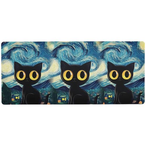 Starry Black Cat Multifunktionales Tastatur-Mauspad für Home Office, unwaschbar, Mauspad für Schreibtisch, Gaming, 80 x 30 cm von KLL