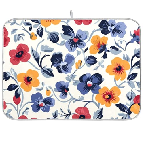Stiefmütterchen Landhausstil Valentine Abtropfmatte Küchentheke Geschirrabtropfmatte für Küchentheke Mikrofaser Abtropfmatte XL 45,7 x 61 cm von KLL