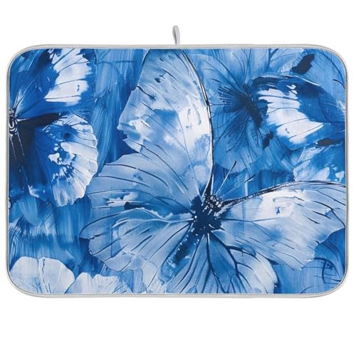 Trocknermatte für Geschirr, Blau, Schmetterlings-Motiv, 45,7 x 61 cm Trocknermatte für Geschirr, Blau, Schmetterlings-Motiv, 45,7 x 61 cm von KLL