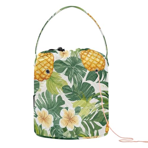 Tropische Ananas, goldgelb, grün, Palmenblätter, Blume, Basteltasche, tragbarer Häkelgarnhalter für Nadelhalter, Bolsa para hilos de tejer von KLL