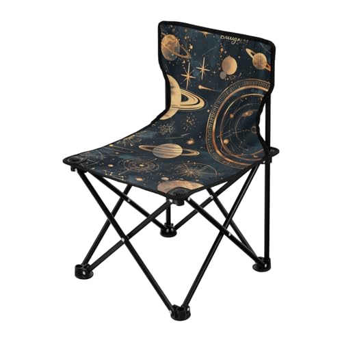 Unique Planet Stars Black and Gold Simple Line Faltbarer Rucksack Strandstühle für Erwachsene Ultraleicht Packbarer Stuhl Tragetasche inklusive Eisangelstuhl mit Rückenlehne für Outdoor-Eisangeln von KLL