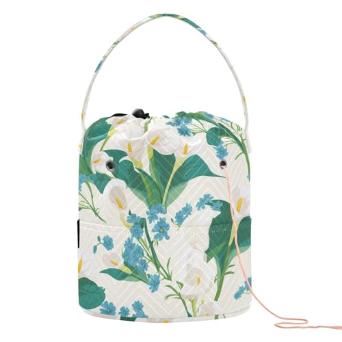Vintage Calla Lilie Blumen weiß blau grün Garn Tragetasche tragbar Häkelaufbewahrung Organizer für Nadelhalter Soporte de Hilo para tejer von KLL