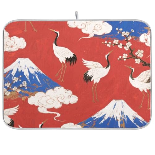 Weiße japanische Kranhalterung, Fuji, saugfähige Matte, Abtropfgestell, matt, große Abtropfmatte für Geschirr, 45,7 x 61 cm Weiße japanische Kranhalterung, Fuji, saugfähige Matte, Abtropfgestell, matt, große Abtropfmatte für Geschirr, 45,7 x 61 cm von KLL