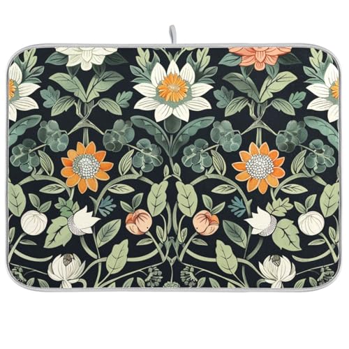 William Morris Abtropfmatte mit Blumenmuster, schwarz, bunt, hitzebeständig, für Geschirrspülen, Trockner, XL, für Küche, 45,7 x 61 cm William Morris Abtropfmatte mit Blumenmuster, schwarz, bunt, hitzebeständig, für Geschirrspülen, Trockner, XL, für Küche, 45,7 x 61 cm von KLL