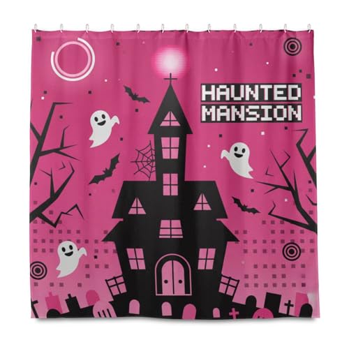 Y2k Halloween-Spukhaus-Vorhang, dekorativ, wasserabweisend, mit Haken, Polyestergewebe, waschbar, Duschvorhang, Auskleidung für Zuhause, Badezimmer, Herbstdekoration, Halloween-Dekoration, 183 x 183 von KLL