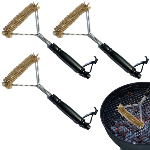 Grillbürste,3pcs Three-Sided Grill Brush Dreiseitige Grillbürste,Grillreiniger Bürste,Grill Reinigungsbürste,Triangel-Bürste BBQ,Grillbürste mit Messingborsten für Holzkohle Gas und Elektrogrill von KLLJ