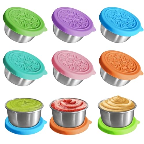 Salatdressing Behälter,6pcs 50ml Kleine Edelstahl Gewürzbehälter,Lebensmittelbehälter,Mini Dip Saucenbehälter Dose,Salatdressing Behälter,Wiederverwendbar Mini Dip Sauce Becher,Snack Box von KLLJ