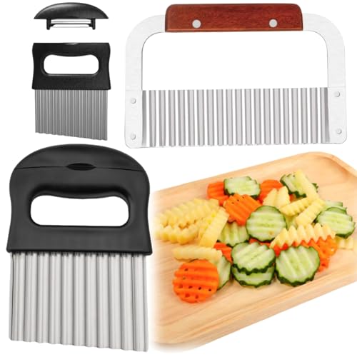Wellenschneider für Pommes,2 Stück Wellenschneider aus Edelstahl,Wellenmesser Kartoffelschneider für Kartoffeln,Wellenschneider für Gemüse und Obst,Edelstahl Kartoffel Gemüsehobel von KLLJ