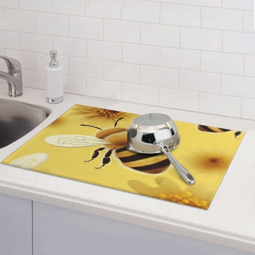 Abtropfmatten für Küchentheke, super saugfähig, wendbar, Mikrofaser, Küchen-Arbeitsplattenschutz, Honigbienenenen-2, Abtropfmatte, 45,7 x 61 cm Abtropfmatten für Küchentheke, super saugfähig, wendbar, Mikrofaser, Küchen-Arbeitsplattenschutz, Honigbienenenen-2, Abtropfmatte, 45,7 x 61 cm von KLLTYHMU