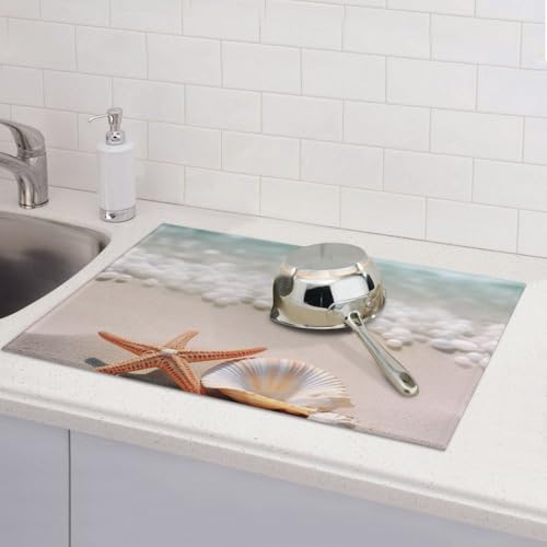 Abtropfmatten für Küchentheke, super saugfähig, wendbar, Mikrofaser, Küchen-Arbeitsplattenschutz, Seesternmuschel und Strandgeschirr, Abtropfmatte, 45,7 x 61 cm Abtropfmatten für Küchentheke, super saugfähig, wendbar, Mikrofaser, Küchen-Arbeitsplattenschutz, Seesternmuschel und Strandgeschirr, Abtropfmatte, 45,7 x 61 cm von KLLTYHMU