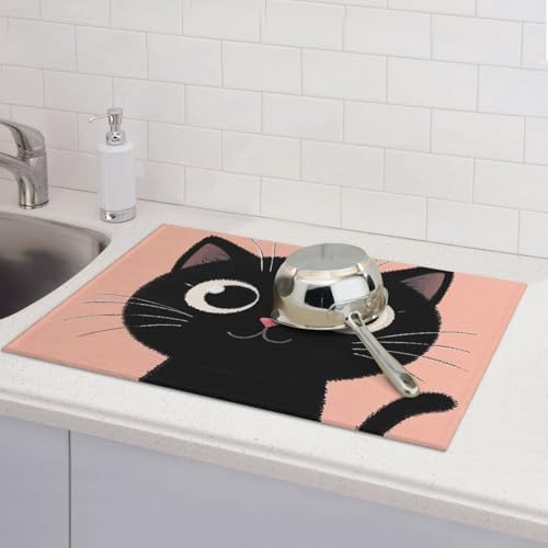 Abtropfmatten für Küchentheke, super saugfähig, wendbar, Mikrofaser, Küchen-Arbeitsplattenschutz, niedliches schwarzes Katzengesicht mit großen Augen, Abtropfmatte, 45,7 x 61 cm Abtropfmatten für Küchentheke, super saugfähig, wendbar, Mikrofaser, Küchen-Arbeitsplattenschutz, niedliches schwarzes Katzengesicht mit großen Augen, Abtropfmatte, 45,7 x 61 cm von KLLTYHMU