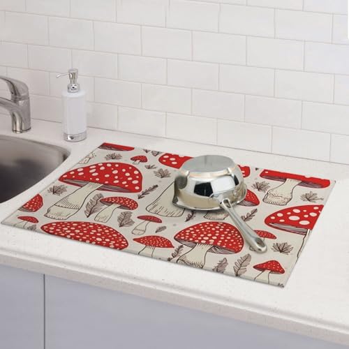Abtropfmatten für Küchentheke, super saugfähig, wendbar, Mikrofaser, Küchen-Arbeitsplattenschutz, rot-weiß, Pilzgeschirr, Abtropfmatte, 45,7 x 61 cm Abtropfmatten für Küchentheke, super saugfähig, wendbar, Mikrofaser, Küchen-Arbeitsplattenschutz, rot-weiß, Pilzgeschirr, Abtropfmatte, 45,7 x 61 cm von KLLTYHMU