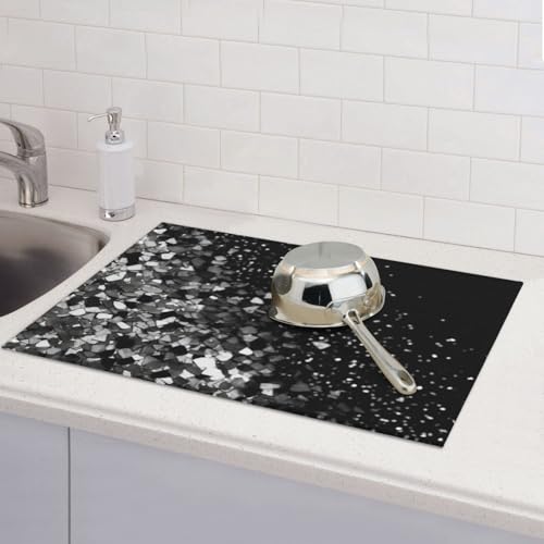 Abtropfmatten für Küchentheke, super saugfähig, wendbar, Mikrofaser, Küchen-Arbeitsplattenschutz, schwarz-weiß, Glitzer, Abtropfmatte, 45,7 x 61 cm Abtropfmatten für Küchentheke, super saugfähig, wendbar, Mikrofaser, Küchen-Arbeitsplattenschutz, schwarz-weiß, Glitzer, Abtropfmatte, 45,7 x 61 cm von KLLTYHMU