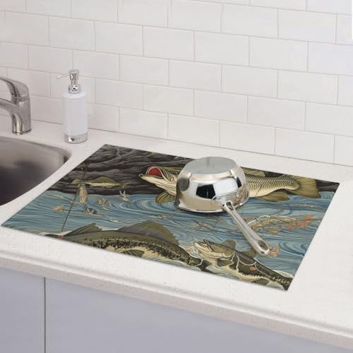 Abtropfmatten für Küchentheke, super saugfähig, wendbar, Mikrofaser, Küchenarbeitsplattenschutz, Angelgeschirr, Abtropfmatte, 45,7 x 61 cm Abtropfmatten für Küchentheke, super saugfähig, wendbar, Mikrofaser, Küchenarbeitsplattenschutz, Angelgeschirr, Abtropfmatte, 45,7 x 61 cm von KLLTYHMU