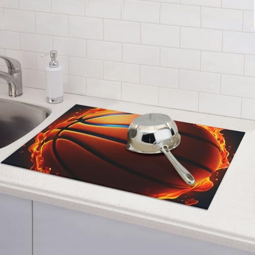 Abtropfmatten für Küchentheke, super saugfähig, wendbar, Mikrofaser, Küchenarbeitsplattenschutz, Basketballgeschirr, Abtropfmatte, 45,7 x 61 cm von KLLTYHMU