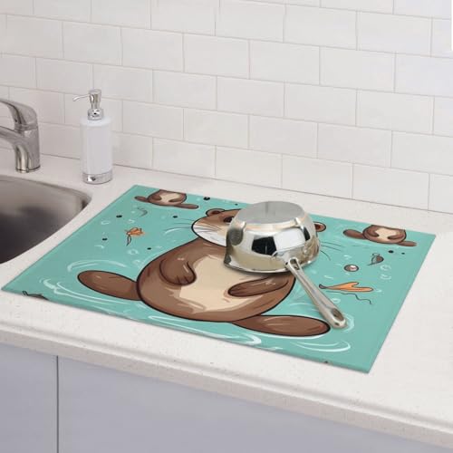 Abtropfmatten für Küchentheke, super saugfähig, wendbar, Mikrofaser, Küchenarbeitsplattenschutz, Cartoon, niedliches Ottergeschirr, Abtropfmatte, 45,7 x 61 cm Abtropfmatten für Küchentheke, super saugfähig, wendbar, Mikrofaser, Küchenarbeitsplattenschutz, Cartoon, niedliches Ottergeschirr, Abtropfmatte, 45,7 x 61 cm von KLLTYHMU